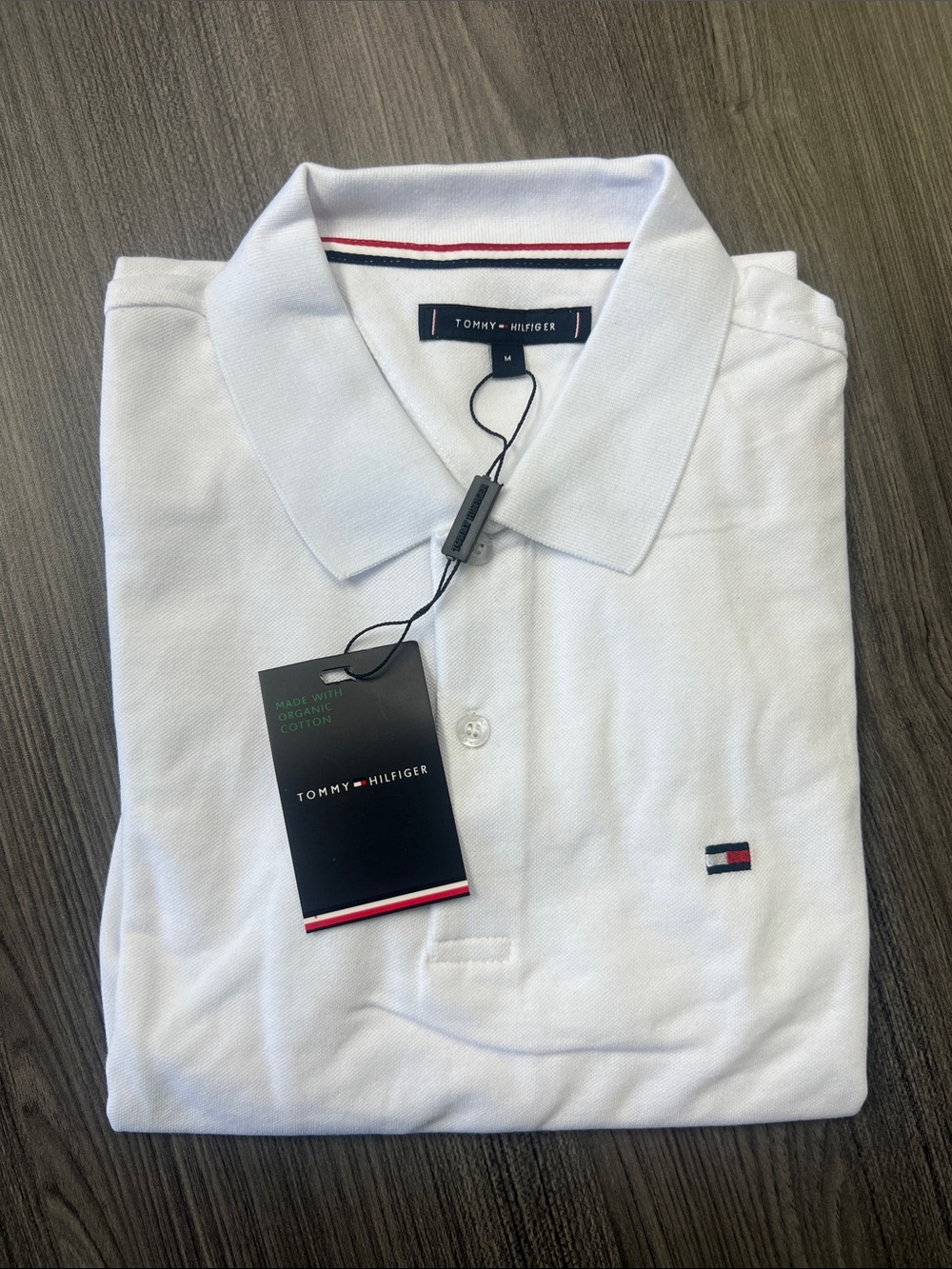 Tommy Hilfiger Men's White Organic Cotton Polo Shirt - Size M -NWT Classic Style